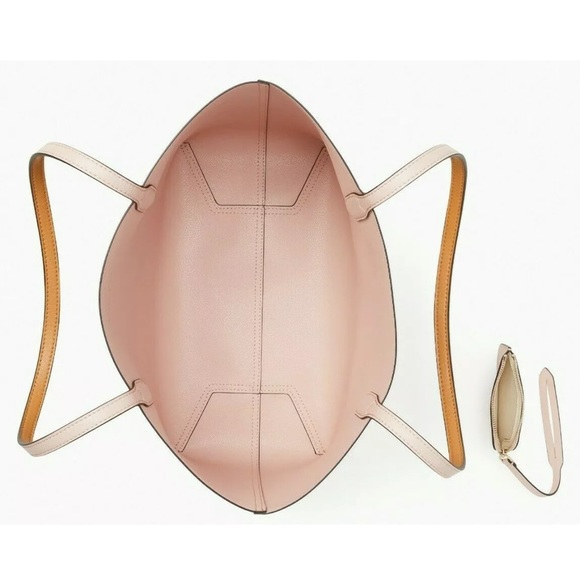 Kate Spade Reversible Tan Brown Beige Leather Tote w Zip Pouch - Picture 5 of 6